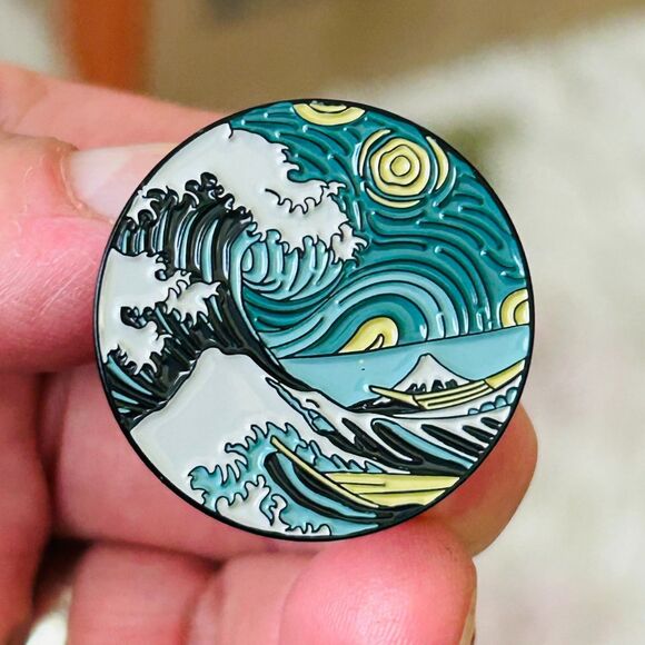 ❤️ 3 for $12 ❤️Pacific Wave Blue and Green Enamel Pin ❤️ 3 for $12 ❤️ - Picture 1 of 1